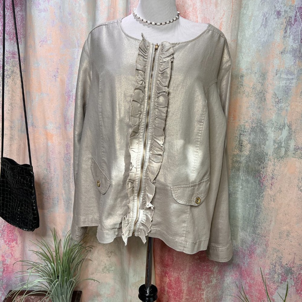 📌Lane Bryant Champagne -Beige Gold Shimmery Linen Jacket
